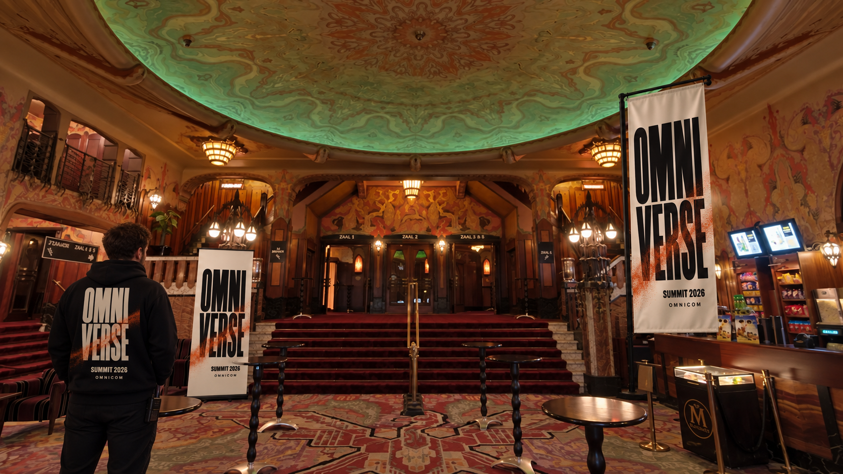 Omniverse branding in de lobby van Tuschinski